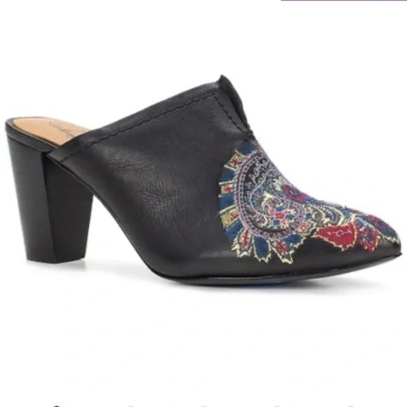 WESTERN Patricia Nash Black & Blue Embroidered Roberta Leather Mule SIZE 7 - Picture 2 of 9